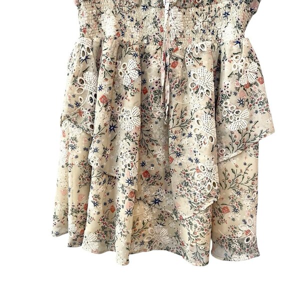 Tularosa Blanche Dress Cream Jasmin Ruffle Smocked Embroidered Eyelet Cottage M - Picture 5 of 11